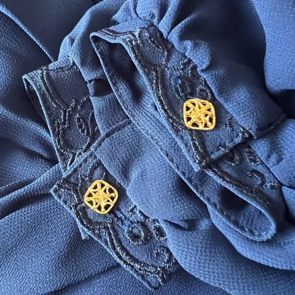 Vintage Ralph Baker Dress Navy Blue Pleated Skirt Chiffon Midi Dres Midi Size 6 - Picture 14 of 16